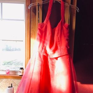 Coral colored haulter prom dress